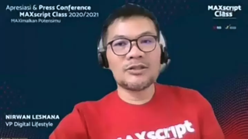 Vice President Digital Lifestyle Telkomsel Nirwan Lesmana melalui jumpa pers Program MAXscript Class 2020 secara virtual, Selasa (13/7). (indoposonline.net/ achmad Sukarno)