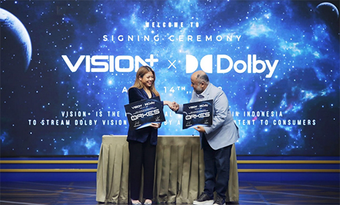 Clarissa Tanoesoedibjo, Managing Director Vision+ bersama Pankaj Kedia, Managing Director, Emerging Markets Dolby Laboratories . (foto : indoposnews/ist/vision+)
