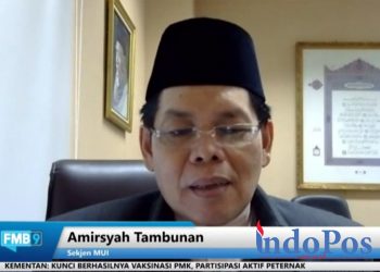 Sekretaris Jenderal (Sekjen) Majelis Ulama Indonesia (MUI), Amirsyah Tambunan dalam diskusi online yang digelar Forum Merdeka 9 (FMB9) bertema “Amankah Berkurban Saat Wabah Mengganas?” pada Rabu, (29/6/22).