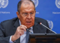 Tangkapan layar - Menteri Luar Negeri Rusia Sergei Lavrov saat berbicara dalam sebuah konferensi pers di Moskow, Rusia (14/1/2022).