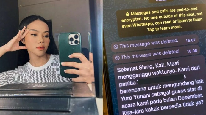 Cuitan Yura Yunita yang menunjukan pesan dari panitia event salah menyebut namanya.