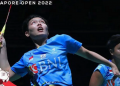 Ganda putri Indonesia Apriyani Rahayu/Siti Fadia Silva Ramadhanti saat mengalahkan ganda putri asal China, Zhang Shu Xian/Zheng Yu dan membukukan gelar juara BWF World Tour untuk kedua kalinya di ajang Singapore Open 2022, Minggu (17072022, 3:04 PM).