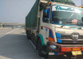 Truk yang terlibat kecelakaan di ruas tol Semarang-Solo di Boyolali, Sabtu.
